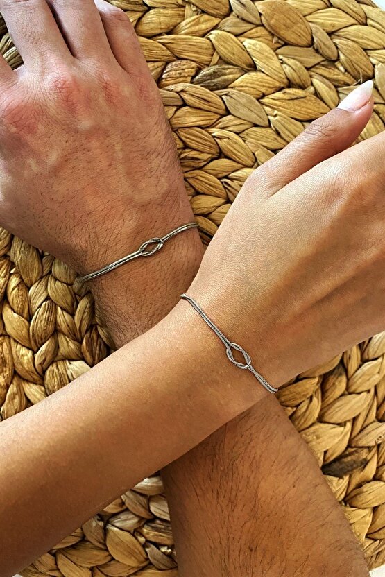 Silver Renk Unisex Çift Düğüm Bileklik