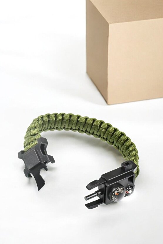 Paracord Gizli Bölmeli Termometreli Olta Kanca Misinalı Haki Renk Bileklik