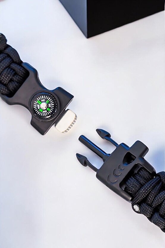 Outdoor Bileklik 5i 1 Arada Siyah Kampçı Bileklik