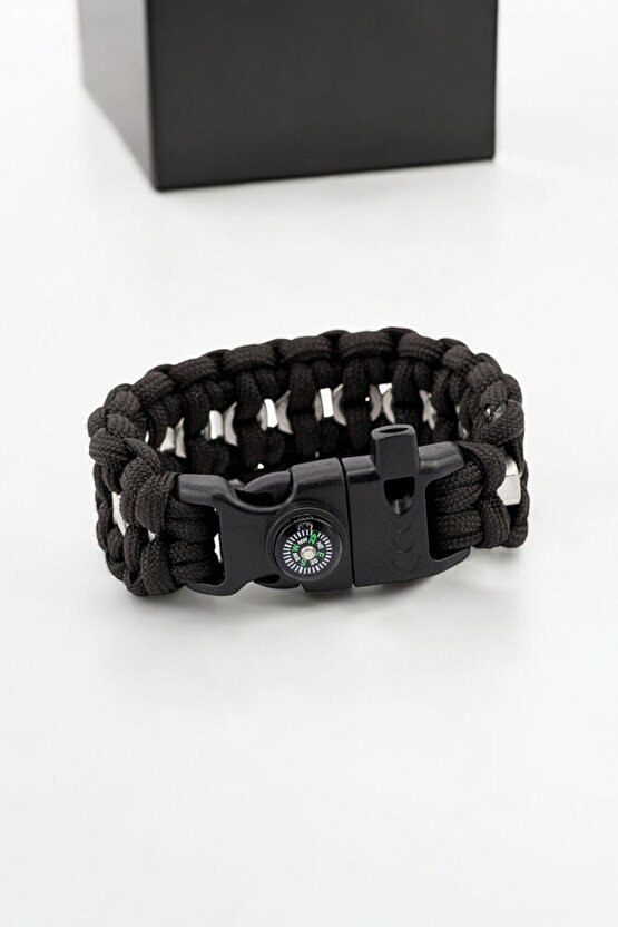 Tactical Siyah Renk Paracord Bileklik Çok Amaçlı 5i 1 Arada Kampçı Bileklik