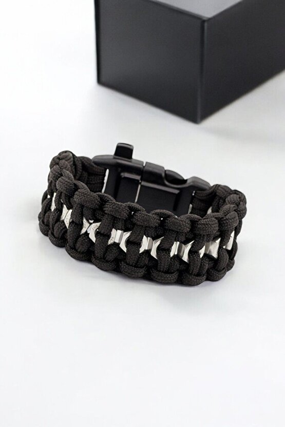 Tactical Siyah Renk Paracord Bileklik Çok Amaçlı 5i 1 Arada Kampçı Bileklik