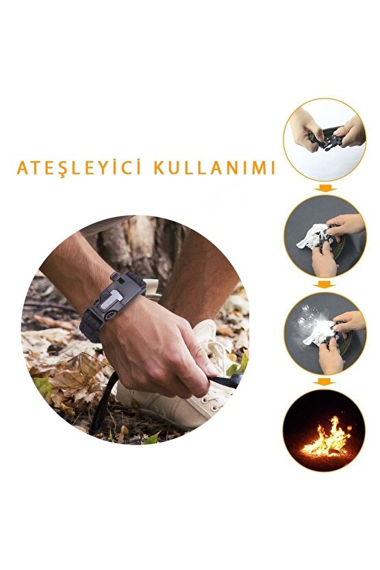 Hayat Kurtaran Magnezyum Çubuklu Pusulalı 3 Metre Uzayan Paracord Bileklik