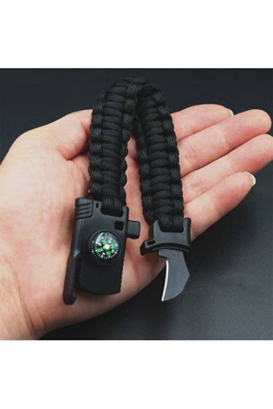 Paracord Survival Bileklik Bıçak Pusula Ateş Başlatıcı Magnezyum Ve Ikaz Düdüğü Çek 15=kamp Bıçaklı