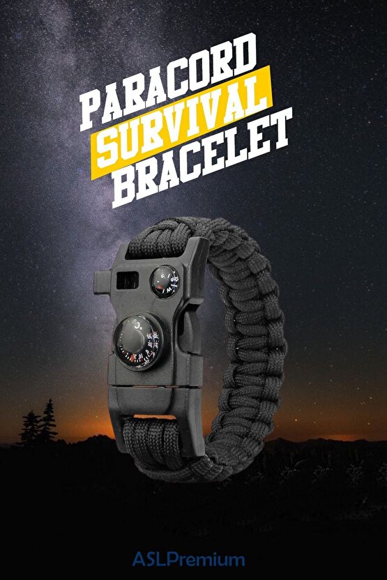 Paracord Pusula Termometre Ateş Başlatıcı Magnezyum Survival Bileklik