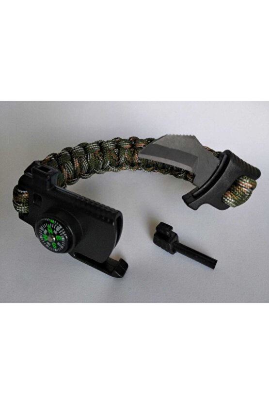 Cobra Survıval Bıçaklı Ateş Başlatıcı Pusulalı Outdoor Hayatta Kalma Bilekliği