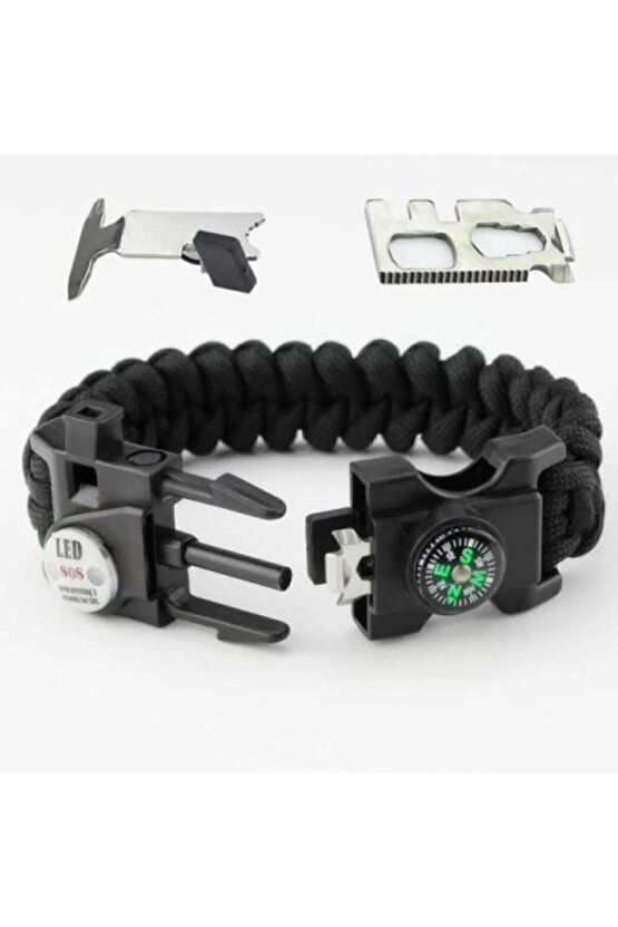 Gaddar Plus taktikal SİYAH  bileklik magnezyum çubuklu düdüklü ledli unisex hediyelik 19 işlev