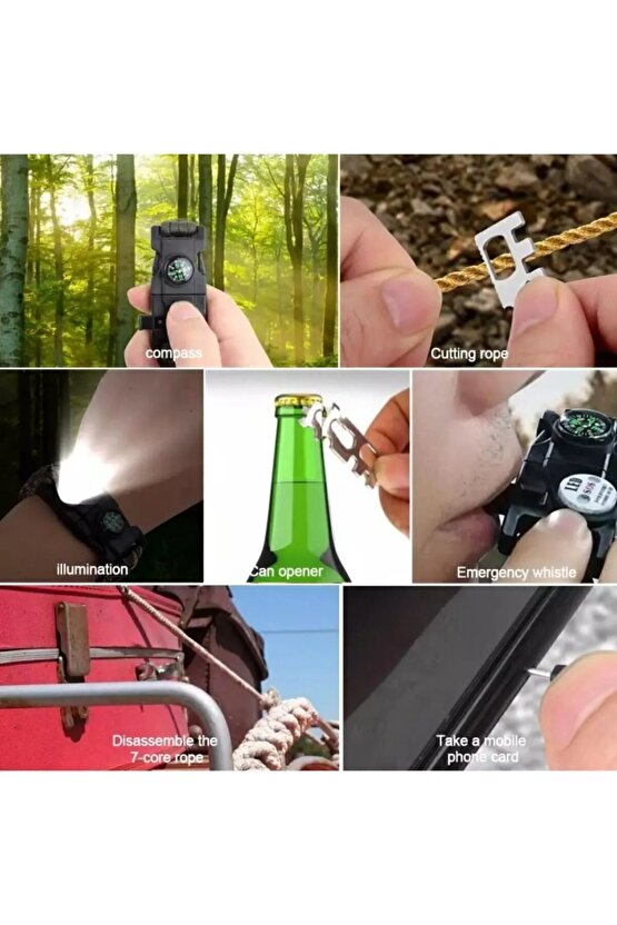 Gaddar Plus taktikal SİYAH  bileklik magnezyum çubuklu düdüklü ledli unisex hediyelik 19 işlev