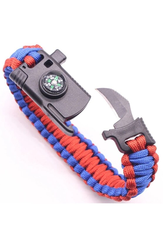 Bıçaklı Düdüklü Pusulalı Paracord Bileklik Lacivert