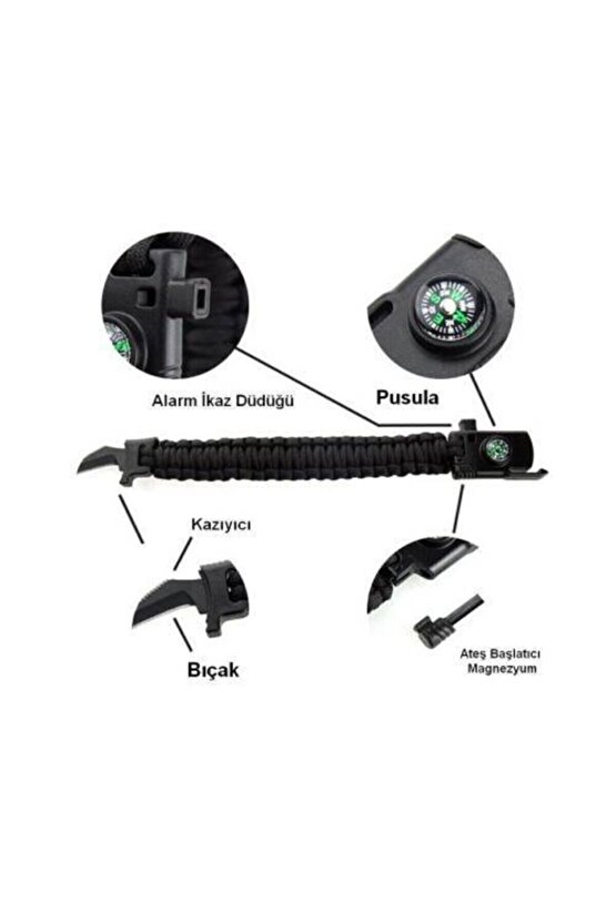 GADDAR Paracord Cobra Model Bıçaklı Pusulalı Ateş Başlatıcılı Survival Bileklik