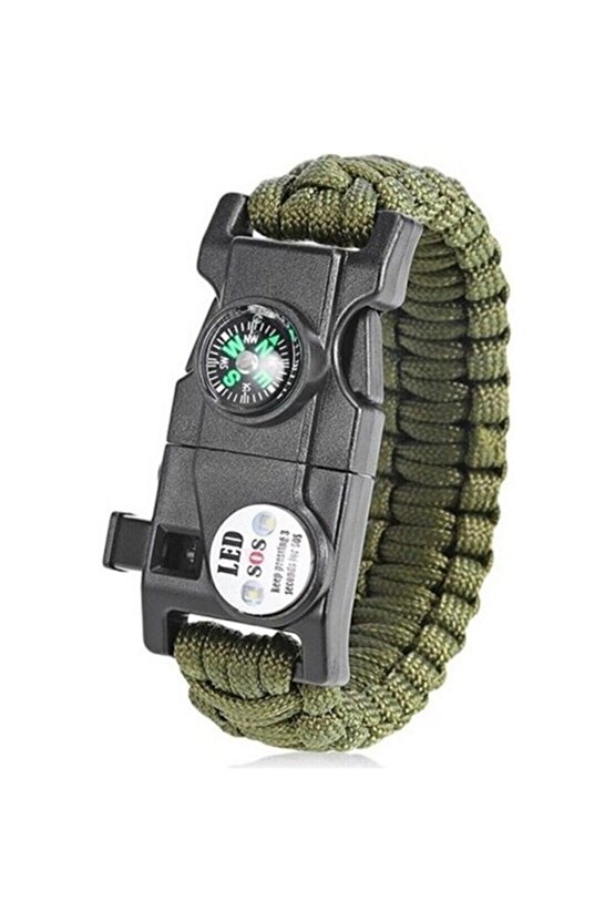 Gaddar Plus taktikal yeşil bileklik magnezyum çubuklu düdüklü ledli unisex hediyelik 19 işlev