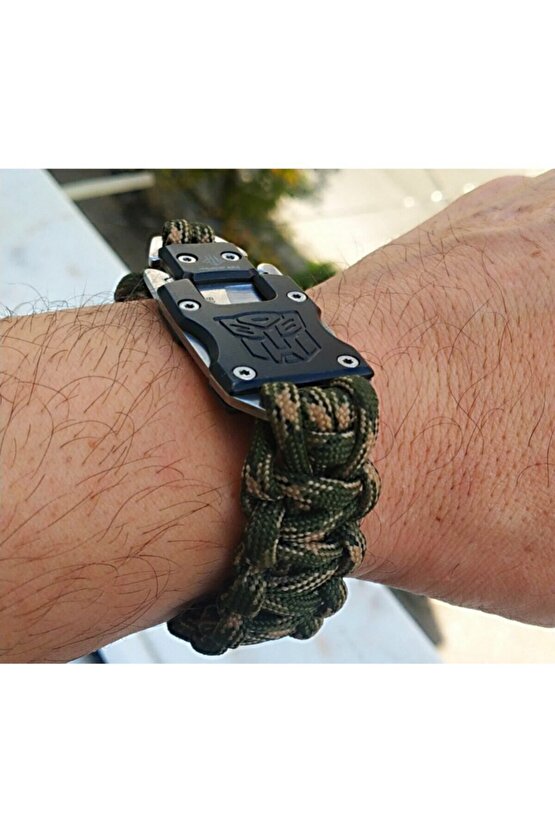 Avcı Paracord Bilekliik Paslanmaz Çelik Bıçaklı Orjinal Çok Kalite Sağlam Kamuflaj