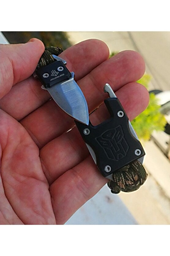 Avcı Paracord Bilekliik Paslanmaz Çelik Bıçaklı Orjinal Çok Kalite Sağlam Kamuflaj