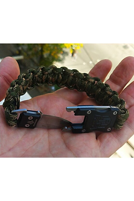 Avcı Paracord Bilekliik Paslanmaz Çelik Bıçaklı Orjinal Çok Kalite Sağlam Kamuflaj