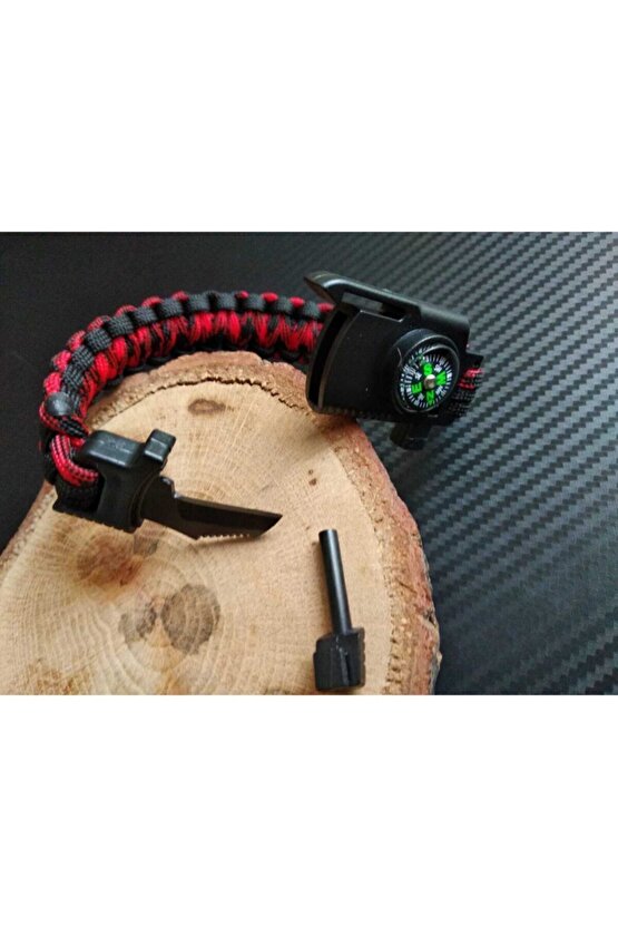Paracord Survival Bileklik Kesici Pusula Ateş Başlatıcı Magnezyum Ve Ikaz Düdüğü