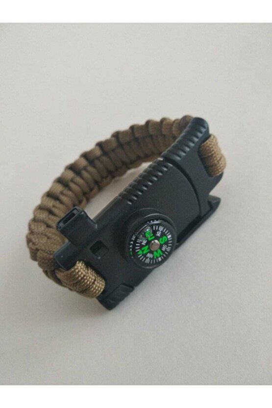 Paracord Survival Bileklik Bıçak Pusula Ateş Başlatıcı Magnezyum Ve Ikaz Düdüğü Kum Rengi