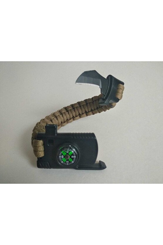 Paracord Survival Bileklik Bıçak Pusula Ateş Başlatıcı Magnezyum Ve Ikaz Düdüğü Kum Rengi