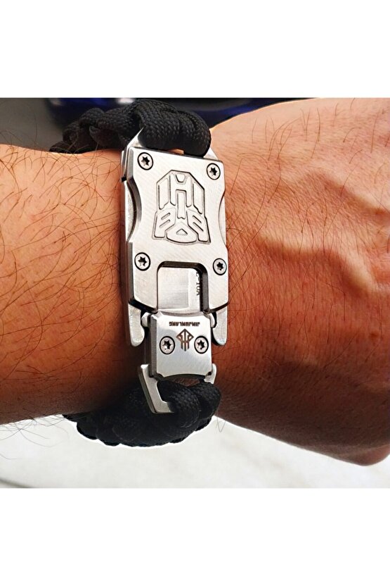 Avcı Paracord Çelik Bıçaklı Bileklik Armalı Seri Sınırlı Sayıda Siyah 9lu Paracord Ipli