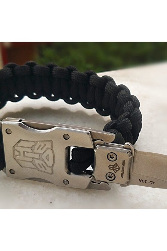 Avcı Paracord Çelik Bıçaklı Bileklik Armalı Seri Sınırlı Sayıda Siyah 9lu Paracord Ipli