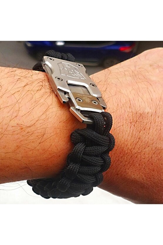 Avcı Paracord Çelik Bıçaklı Bileklik Armalı Seri Sınırlı Sayıda Siyah 9lu Paracord Ipli