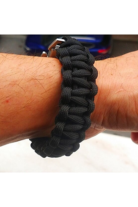 Avcı Paracord Çelik Bıçaklı Bileklik Armalı Seri Sınırlı Sayıda Siyah 9lu Paracord Ipli