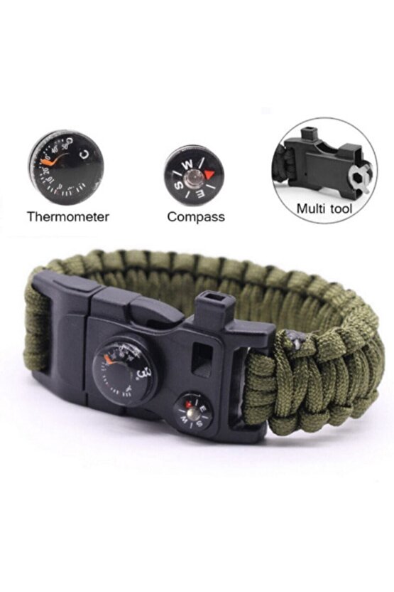 Paracord Cobra Survıval 15 In 1 Ateş Başlatıcılı Pusulalı Termometreli Bileklik