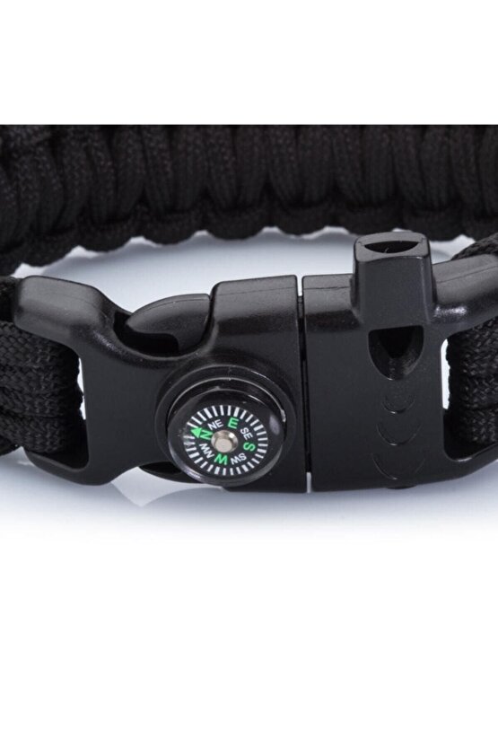 Tactical Siyah Renk Paracord Bileklik Çok Amaçlı 5i 1 Arada Kampçı Bileklik