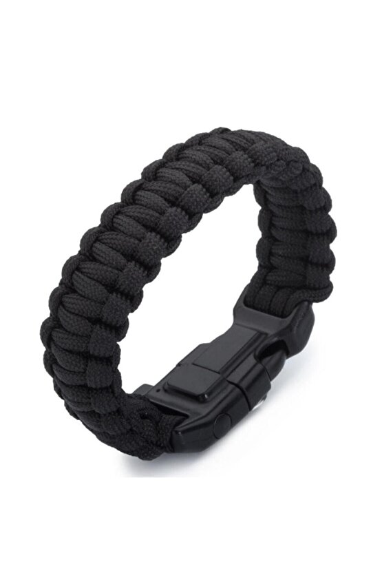 Tactical Siyah Renk Paracord Bileklik Çok Amaçlı 5i 1 Arada Kampçı Bileklik