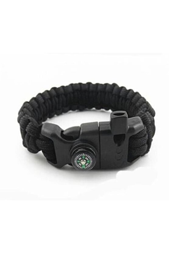 Tactical Siyah Renk Paracord Bileklik Çok Amaçlı 5i 1 Arada Kampçı Bileklik