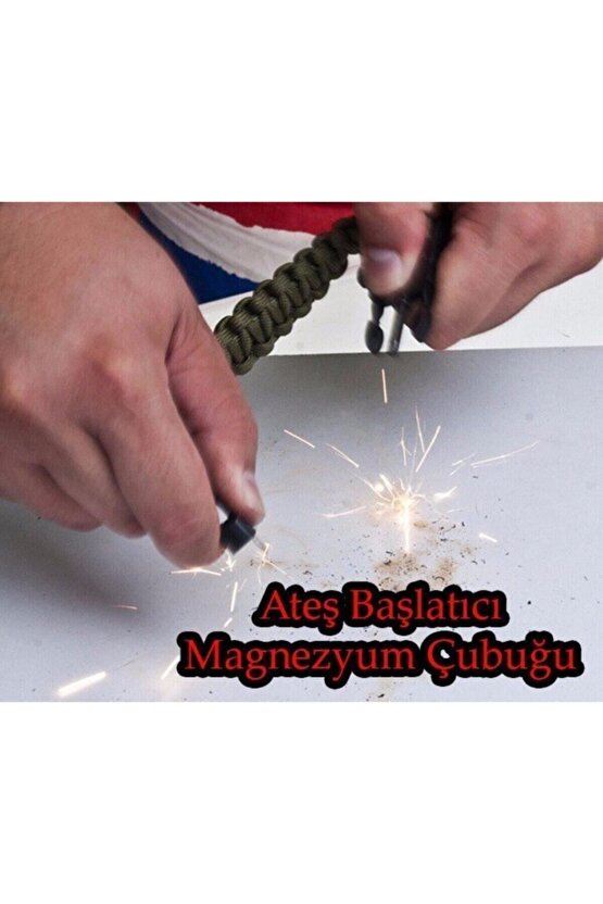 Tactical Siyah Renk Paracord Bileklik Çok Amaçlı 5i 1 Arada Kampçı Bileklik