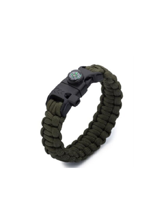 Tactical Askeri Yeşil Renk Paracord Bileklik Çok Amaçlı 5i 1 Arada Kampçı Bileklik