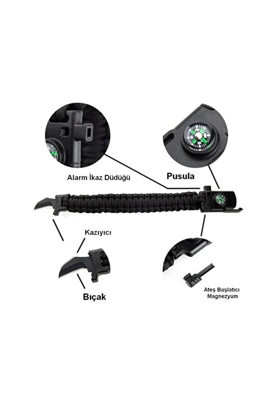 Paracord Survival Bileklik Bıçak Pusula Ateş Başlatıcı Magnezyum Ve İkaz Düdüğü