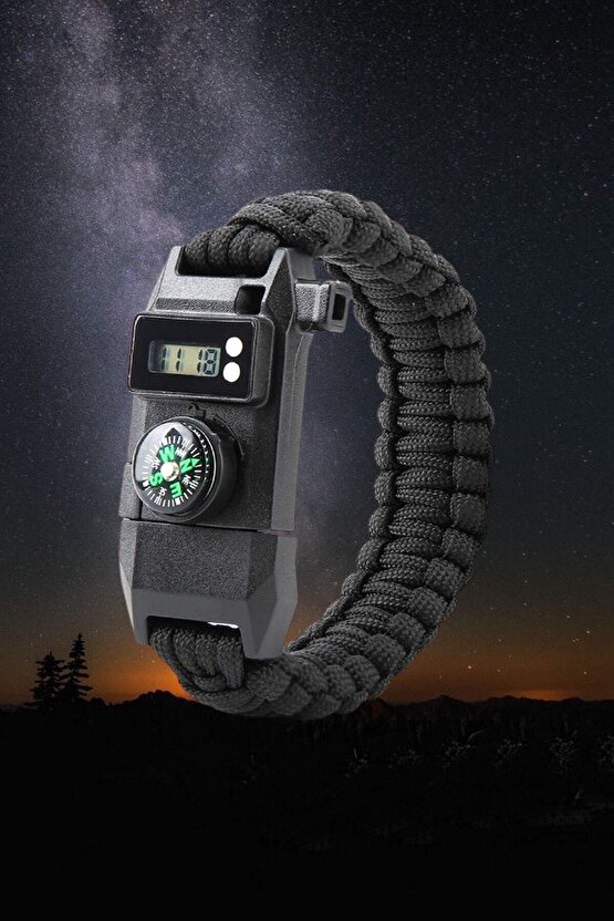 Paracord Bileklik Dijital Saat Pusula Ateş Başlatıcı