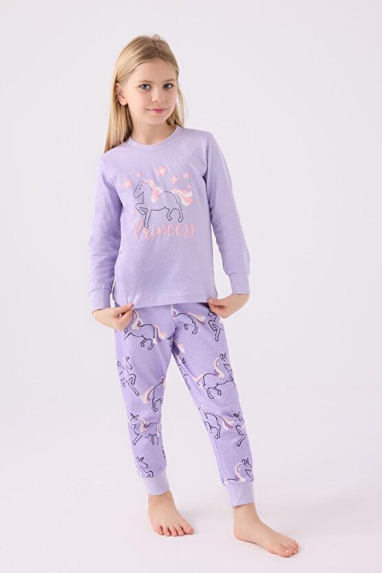 Roly Poly 3477 Garson Princess Kız Çocuk Lila Uzun Kol Pijama Takım