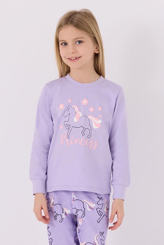 Roly Poly 3477 Garson Princess Kız Çocuk Lila Uzun Kol Pijama Takım
