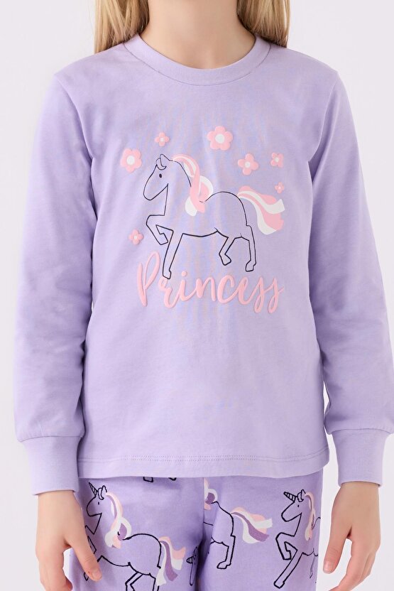 Roly Poly 3477 Garson Princess Kız Çocuk Lila Uzun Kol Pijama Takım