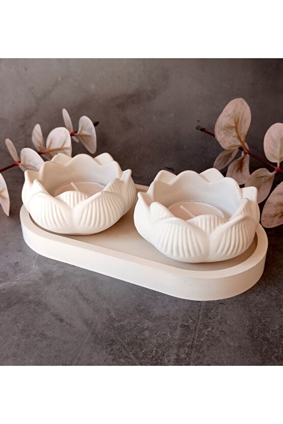 İkili Dekoratif Lotus Mumluk (Tealight Mumlar Dahil)