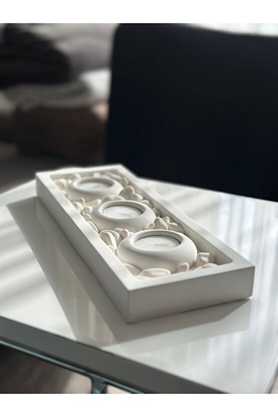 Mums Tabaklı Beton Mumluk Taş Dekorasyon Tealight Mumluk (MUMLAR VE TAŞ DAHİLDİR)