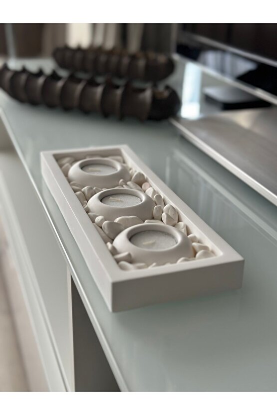 Mums Tabaklı Beton Mumluk Taş Dekorasyon Tealight Mumluk (MUMLAR VE TAŞ DAHİLDİR)