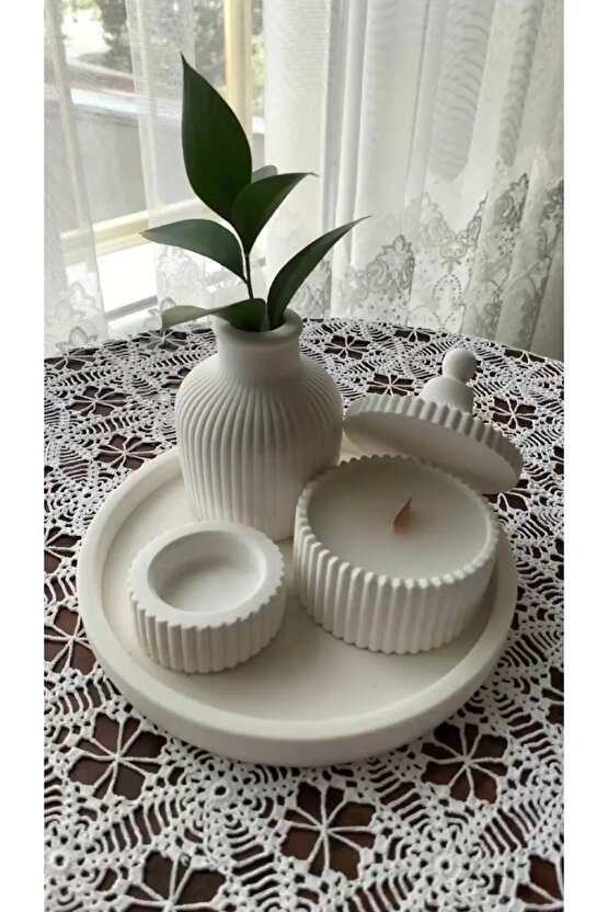 Beyaz Renk özel Tasarım Kokulu Mum Ve Vazo Aksesuar Seti