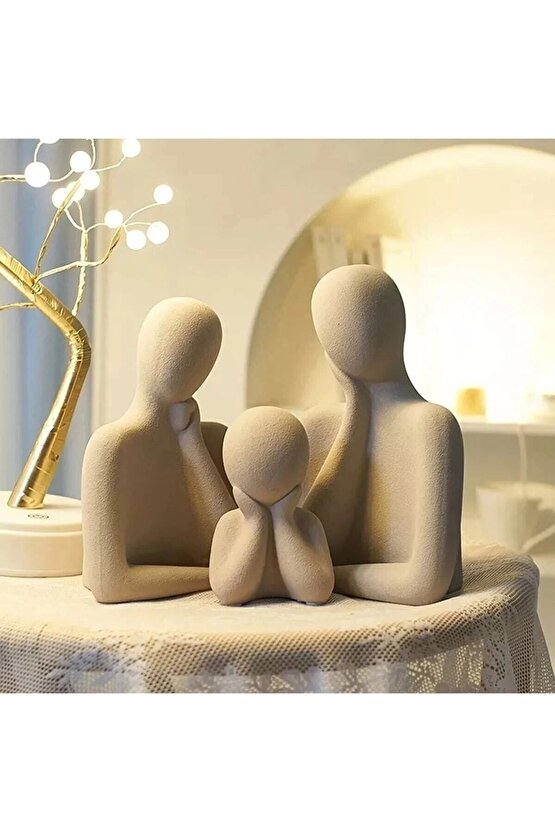 Üçlü Aile Dekoratif Biblo Obje Aksesuar Şık Heykel Sağlamdayanıklı