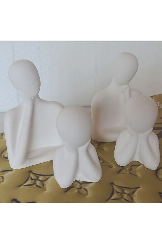 Dekoratif Obje Biblo Heykel Beton Iki (2) Çocuklu Aile Set DayanıklıPürüzsüz