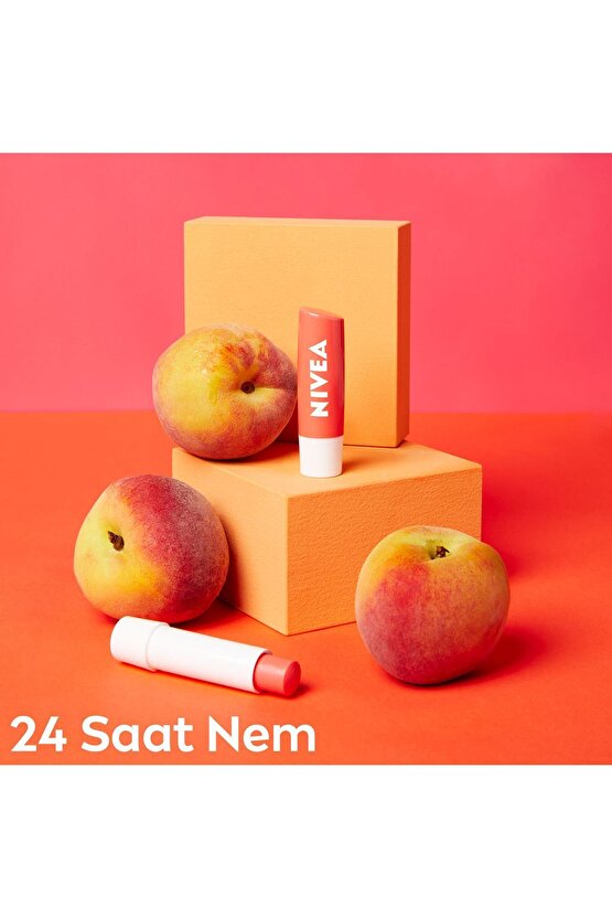 Dudak Bakım Kremi Ve Dudak Parlatıcı 4.8gr, Şeftali Kokusu, 24 Saat Nemlendirici, Hafif Pembe Işıltı