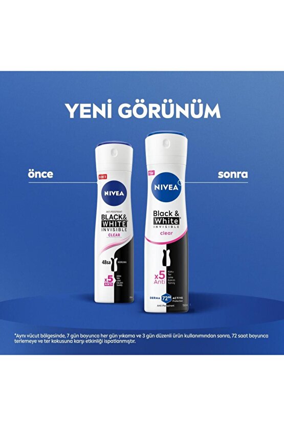 Kadın Sprey Deodorant Black&white Invisible Clear 150ml, 72 Saat Anti-perspirant Koruma