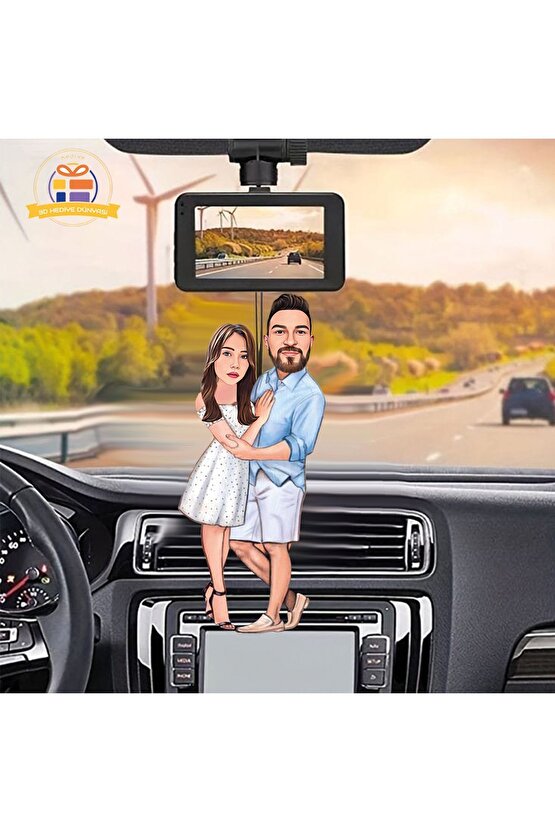 Yıldönümü karikatürü sevgilime eşime karikatürü Araba Dikiz ayna süsü
