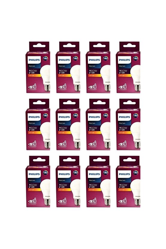 Mycare Led Ampul 8w - 60w 2700k Sarı Işık 806 Lümen ( 12 Adet )