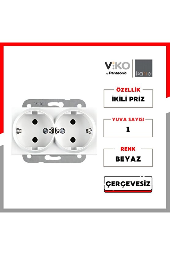 Karre Ikili Priz – Beyaz, Çerçevesiz, Şık Ve Dayanıklı Tasarım