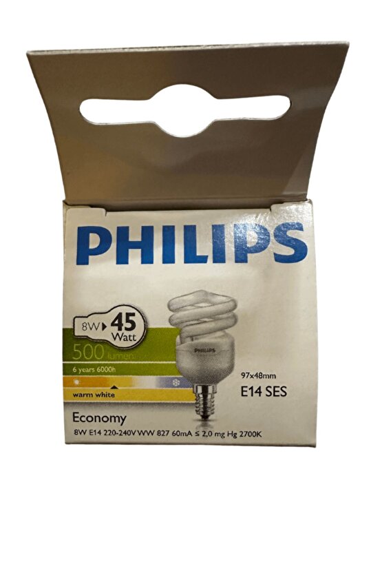 Economy 8W (45W) 827 2700K (Sarı Işık) E14 Duylu Floresan Ampul (4 Adet)