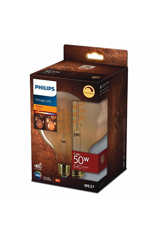Filament Ampul Amber 50 W Sarı Işık G120 E27
