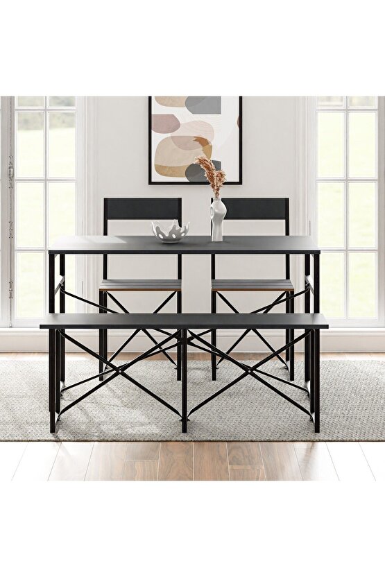 Mutfak Masası Bench Bank 120x60 Masa Set 2 Adet Sandalye Yemek Masası