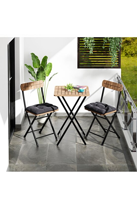 Bistro Takım Minderli Bahçe Masa Sandalye Çam 1401